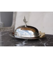 BAKIR SUNUMLUK KAPAKLI OVAL GÜMÜŞ RENK 30cm