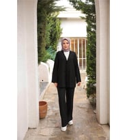 V Yaka Bağcıklı İkili Tesettür Eşofman Takımı - (38-46) - 71243 - Siyah