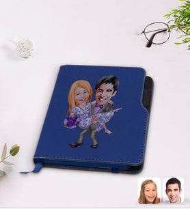 BK Gift Kişiye Özel Sevgililer Karikatürlü Lacivert Termo Deri Defter-56