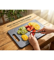 Gogoey 304 Paslanmaz Çelik Yüzey (Satine) ve Polipropilen Yüzey Kesme Tahtası Gıda Temasına Uyumlu Çift taraflı