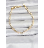 Gold Renk Zirkon Taşlı Ataç Zincir Model Kadın Bileklik 5886 - SSSSSS6450-4965