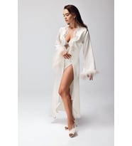 pilelistore Freshness 9950-gs Saten Ortişli Gecelik Sabahlık Takım (Ekru)