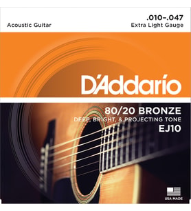 D'Addario EJ10 80/20 Bronze Akustik Gitar Tel Seti - 10-47 Extra Light (Profesyonel)  Parlak ve Keskin Akustik Tını, Geleneksel Bronz Alaşım ve Üstün Projeksiyon