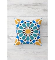 Renkli Geometrik Desen Çift Tarafı Baskılı Gizli Fermuarlı Yastık Kılıfı Kırlent Yastık Kılıfı (Beyaz-Turkuaz)