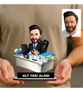 Kişiye Özel Memur Karikatürlü 18 cm MDF Masaüstü Biblo - Memur Hediyesi İş Arkadaşına ve Meslek Sahibine Hediye
