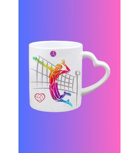 Voleybol Temalı Erkek Oyuncu Baskılı Kalpli Kulp Kupa Bardak Çay Kahve Fincanı-1