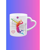 Voleybol Temalı Erkek Oyuncu Baskılı Kalpli Kulp Kupa Bardak Çay Kahve Fincanı-1