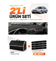 e-biz VOLKSWAGEN PASSAT B5 (1996-2000) Uyumlu Torpido Örtüsü + Deri Çanta - Siyah-Bej - VW015