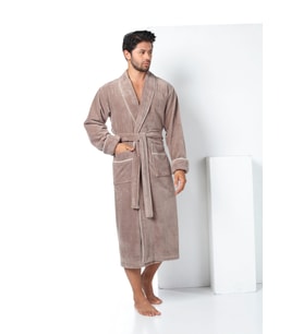 Devetüyü Biyeli Bambu Cotton Erkek Bornozu (Hardal)