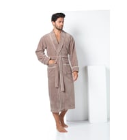 Devetüyü Biyeli Bambu Cotton Erkek Bornozu (Hardal)