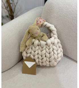 Marshmallow Puf Çanta ve Küçük Peluş Oyuncak Tavşan