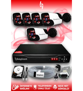 BAYICAM 5 Kameralı Panda 5 Dış Kamera Set 250 GB HDD Full HD Gece Görüşlü Güvenlik Kamerası Sistemi