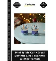 Özel Üretim Romantik Hediyelik Mini Işıklı Kar Küresi - Sevimli Çift Tasarımlı - Winter Temalı