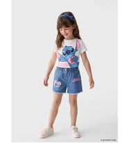 LCW Kids Mavi Lilo & Stitch Baskılı Kız Çocuk Jean Şort