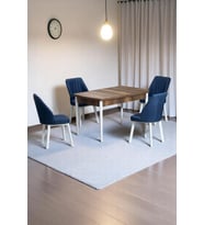 Florn Ceviz 80 x 132 Açılabilen Sunta Masa Metal Ayaklı Mutfak Masası Takımı 4 Lacivert Sandalye