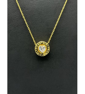 925 Ayar Gümüş Kalp Taşlı Charm Kolye Gold Kadın (Çok Renkli)