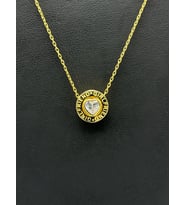 925 Ayar Gümüş Kalp Taşlı Charm Kolye Gold Kadın (Çok Renkli)