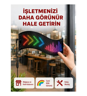 Mey İthalat® RGB Renkli LED Ekran Tabela USB Bağlantılı ve Kayan Yazı Destekli