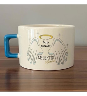 Bazı Anneler Melektir Baskılı Mavi Kulplu C Fincan
