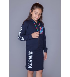 Toontoy Kız Çocuk Instagram Baskılı Etekli Takım (Lacivert)