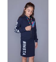 Toontoy Kız Çocuk Instagram Baskılı Etekli Takım (Lacivert)