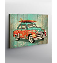 Kanvas Tablo Çiçek Desenli Retro Araba
