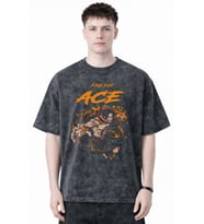 Fire First Ace Portgas D. Ace One Piece Anime Baskılı Unisex Oversize Eskitme Yıkamalı Tişört
