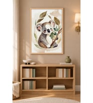 Koala Okaliptüs Dalında Ahşap Çerçeveli Duvar Tablosu