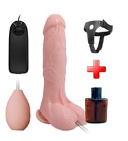 19,3 cm Belden Bağlamalı Su Fışkırtmalı Realistik Titreşimli Penis Vajinal Dildo Mastürbatör (Ten)