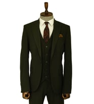 Tek Düğmeli Slim Fit Yeşil Yelekli Erkek Takım Elbise - Wessi
