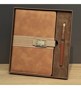 Taba Rengi Termo Deri Defter Ve Metal Roller Kalem Seti (Çok Renkli)
