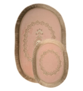 Exclusive Oval Pudra 2'li Dantelli ve Saçaklı Banyo Paspası Çeyizlik Kaymaz