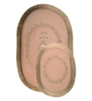 Exclusive Oval Pudra 2'li Dantelli ve Saçaklı Banyo Paspası Çeyizlik Kaymaz