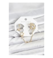 Mey İthalat® Pirinç Gold Renk Yıldız Model Zincir Bağlantılı Ear Cuff Küpe Seti