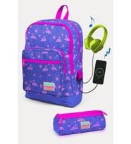 Coral High Kids Lavanta Pembe Flamingo Desenli USB'li 2'li Okul Çanta Seti - Kız Çocuk