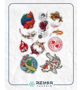 Balık Stikcer Set-2 13 Parça Telefon, Tablet, Defter, Laptop Sticker