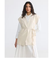 LCW Modest Ekru Keten Karışımlı Beli Kuşaklı Kadın Klasik Yelek
