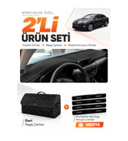 e-biz FORD FOCUS 4 (2017-2021) Uyumlu Torpido Örtüsü + Deri Bagaj Çantası Seti - Siyah - FO013