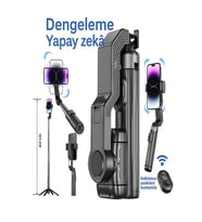Uzaktan Kumandalı 101cm LED Işıklı Al Tripod  Yapay Zeka Destekli Titreşim Engelli Gimbal