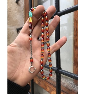 Sürmeli Üç Renk Beyzi Kesim Toz Kehribar Tesbih