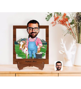 BK Gift Kişiye Özel Çiftçi Karikatürlü Ahşap Standlı 3D Biblo-1 (Beyaz)