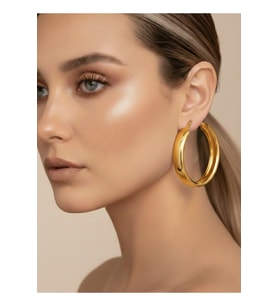 Halka Model Gold Renk Çelik Küpe 5cm (Gümüş)