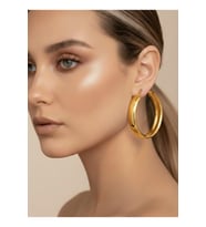 Halka Model Gold Renk Çelik Küpe 5cm (Gümüş)