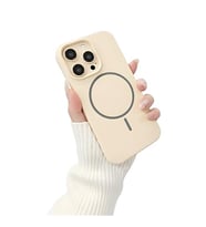 Coverzone ?phone 14 Pro ile Uyumlu Kadife ?� Y�zeyli Premium Silikon K?l?f MagSafe ile Uyumlu Kablosuz ?arj Destekli Darbe Emici Yumu?ak Dokulu Koruma Tasar?ml? Telefon K?l?f? Krem