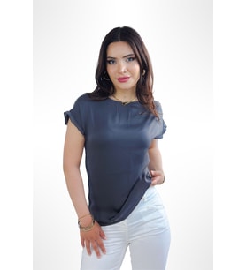 Lupinn Moda Kadın Antrasit Saten Dokulu Relaxed Fit Şık Bluz