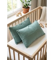 Çift Katlı Müslin Çocuk Yastık Kılıfı %100 Pamuk 35x45 cm 2’li Bebek Çocuk Kılıf Seti Yeşil