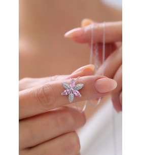 Zambak Çiçeği Kolye  925 Ayar Gümüş Kolye (Pembe)