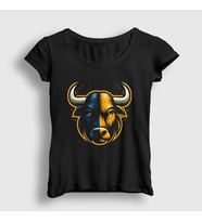 Presmono Kadın Siyah Boğa Kafası Boğalı Sarı Lacivert Hediye T-Shirt 469083tt