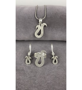 Telkari Lale Motif Gümüş Kadın Set