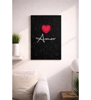 AMOR YAZILI KALP  DETAYLI SADE ZARİF  MDF TABLO (27X18)